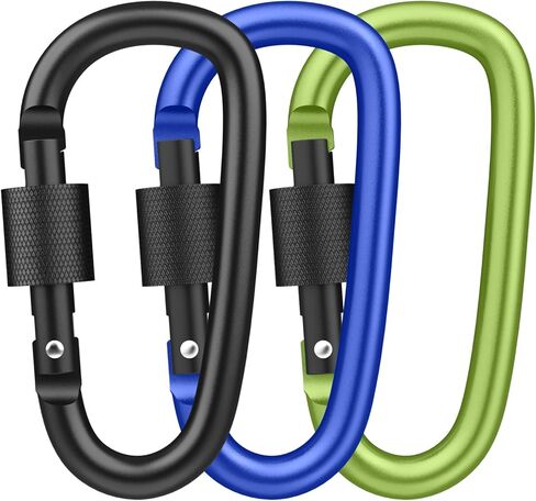 3 Pack Locking Carabiner Clip, Aluminum D Ring Clips Key Chain Hook Screw Gate for Hiking Fishing Camping Outdoor Travel in Saudi Arabia
