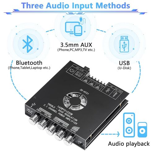ZK-HT21 لوحة مضخم صوت بلوتوث 2.1 قناة مضخم صوت 160 وات + 160 وات + 220 وات مضخم صوت بلوتوث 5.0 مع تحكم ثلاثي وباس لمكبرات الصوت ذاتية الصنع in Kuwait