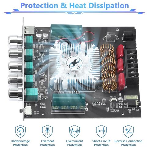 ZK-HT21 لوحة مضخم صوت بلوتوث 2.1 قناة مضخم صوت 160 وات + 160 وات + 220 وات مضخم صوت بلوتوث 5.0 مع تحكم ثلاثي وباس لمكبرات الصوت ذاتية الصنع in Kuwait