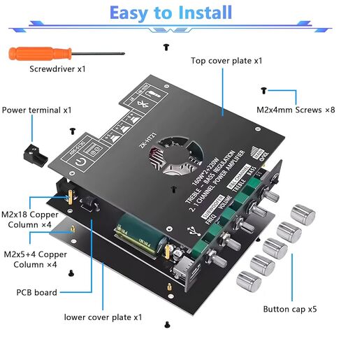 ZK-HT21 لوحة مضخم صوت بلوتوث 2.1 قناة مضخم صوت 160 وات + 160 وات + 220 وات مضخم صوت بلوتوث 5.0 مع تحكم ثلاثي وباس لمكبرات الصوت ذاتية الصنع in Kuwait
