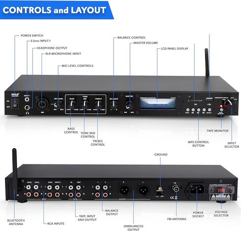 Pyle Rack Mount Studio Pre-Amplifier Bluetooth Receiver System with 1000W 2-Channel Professional Audio Power Amplifier in Saudi Arabia