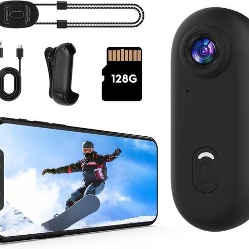 Mini Wearable Body Worn Action Camera, FHD 1080P, 4K, Thumb Size, Hands Free Recording with Premium Portable Camcorder Mount Anywhere for Security, Work, Guard, Travel, 128GB, Black in Saudi Arabia