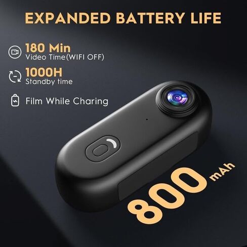 Mini Wearable Body Worn Action Camera, FHD 1080P, 4K, Thumb Size, Hands Free Recording with Premium Portable Camcorder Mount Anywhere for Security, Work, Guard, Travel, 128GB, Black in Saudi Arabia