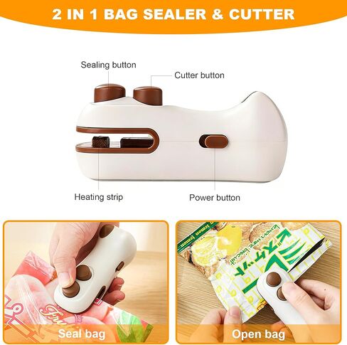 Portable Mini Bag Sealer with Cutter and Magnet, 2 in 1 Rechargeable Heat Sealer for Snack Bag, Chip Snack, Plastic Bag, Food Freshness Storage in Saudi Arabia