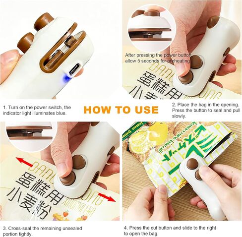 Portable Mini Bag Sealer with Cutter and Magnet, 2 in 1 Rechargeable Heat Sealer for Snack Bag, Chip Snack, Plastic Bag, Food Freshness Storage in Saudi Arabia