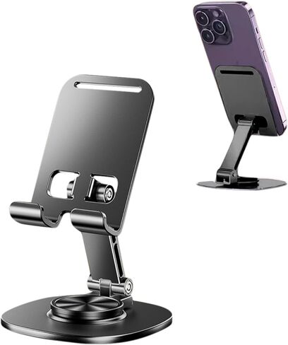 Adjustable Phone Stand for Desk 360 Rotating Foldable Cell Phone Holder Desktop Portable Cellphone Stand, Office Desk Accessories Compatible for iPhone 16 15 14 13 Pro Max, Smartphones, iPad (Grey) in Saudi Arabia