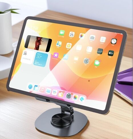 Adjustable Phone Stand for Desk 360 Rotating Foldable Cell Phone Holder Desktop Portable Cellphone Stand, Office Desk Accessories Compatible for iPhone 16 15 14 13 Pro Max, Smartphones, iPad (Grey) in Saudi Arabia