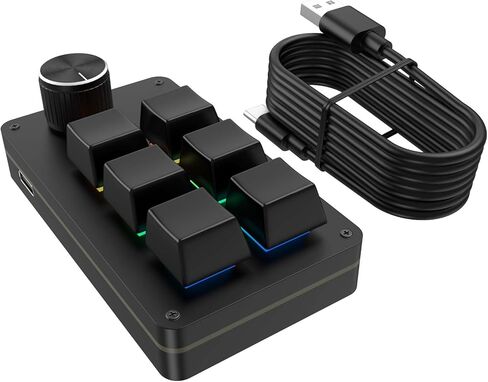 لوحة مفاتيح ميكانيكية قابلة للبرمجة مع RGB، 6 مفاتيح + 1 لوحة مفاتيح ماكرو صغيرة بمقبض واحد، لوحة مفاتيح مختصرة بيد واحدة للألعاب والمكتب والوسائط المتعددة، تدعم برمجة Windows - MK62 in Saudi Arabia
