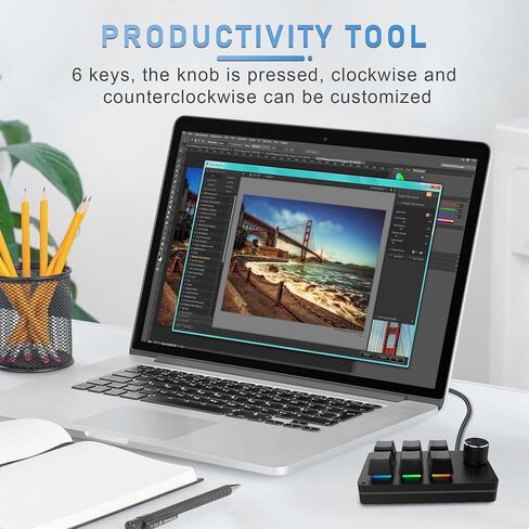 لوحة مفاتيح ميكانيكية قابلة للبرمجة مع RGB، 6 مفاتيح + 1 لوحة مفاتيح ماكرو صغيرة بمقبض واحد، لوحة مفاتيح مختصرة بيد واحدة للألعاب والمكتب والوسائط المتعددة، تدعم برمجة Windows - MK62 in Saudi Arabia