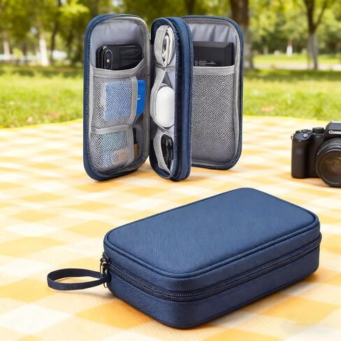 Travel Essentials,Airplane Gadgets Carry Case Portable Double Layers Storage Bag for Travel Cable,Cord,Charger,Phone,Earphone Deep Blue in Saudi Arabia
