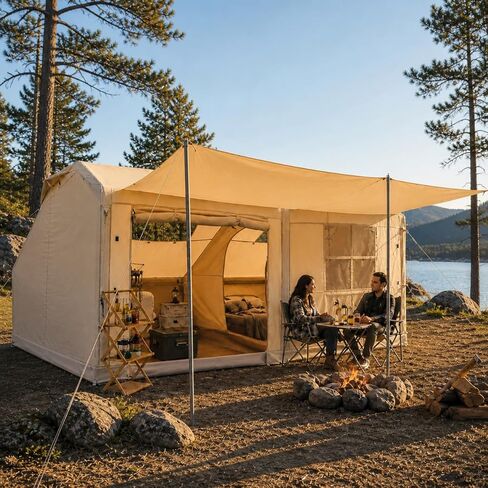 YOLENY Inflatable Camping Tent, 8-10 Person Large Family Glamping Tent with Pump, Easy Setup Blow Up Tent with Stove Jack, Mesh Windows & Extended Canopy, Waterproof Windproof Outdoor Shelter in Saudi Arabia