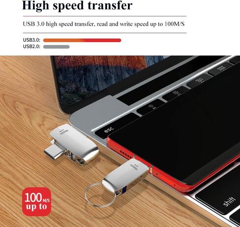محرك فلاش USB سعة 128 جيجابايت، 3.0 USB C وUSB A، محرك أقراص إبهام مزدوج المنافذ، فضي in Kuwait
