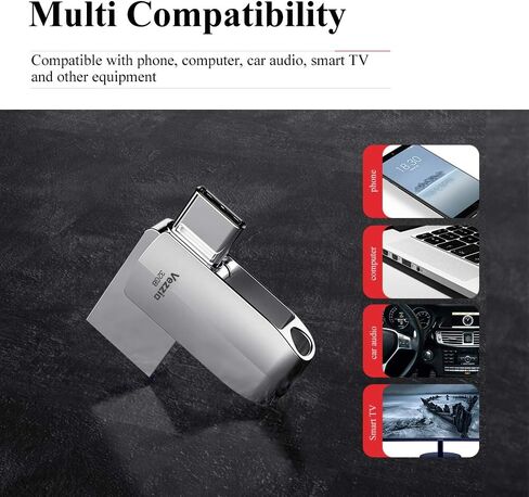 محرك فلاش USB سعة 128 جيجابايت، 3.0 USB C وUSB A، محرك أقراص إبهام مزدوج المنافذ، فضي in Kuwait