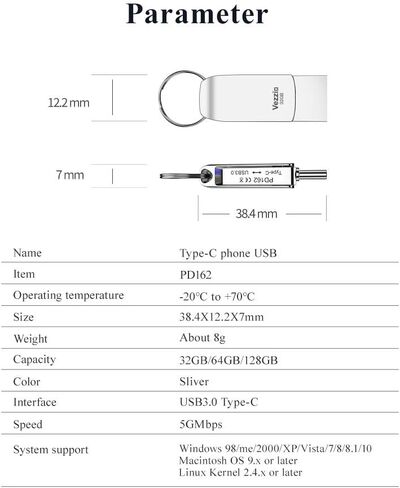 محرك فلاش USB سعة 128 جيجابايت، 3.0 USB C وUSB A، محرك أقراص إبهام مزدوج المنافذ، فضي in Kuwait