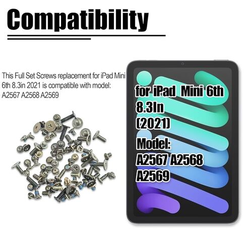 مجموعة براغي كاملة بديلة لجهاز iPad mini 6 الجيل السادس 8.3 بوصة 2021 - مجموعة إصلاح البراغي الداخلية الكاملة - متوافقة مع الطراز A2567 A2568 A2569 in Kuwait