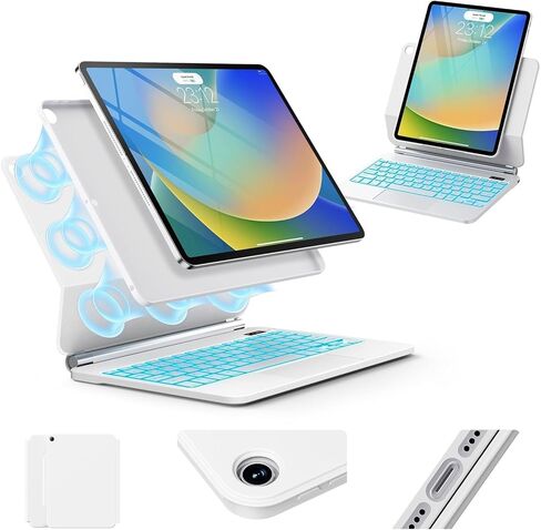 حافظة GGQFGTOJ لجهاز iPad الجيل التاسع مع لوحة مفاتيح، حافظة لوحة مفاتيح لجهاز iPad 9th/8th/7th Gen، حافظة لوحة مفاتيح مغناطيسية على الطراز السحري مع إضاءة خلفية 7 ألوان - لوحة تتبع متعددة اللمس لجهاز iPad 10.2 بوصة (أبيض) in Kuwait