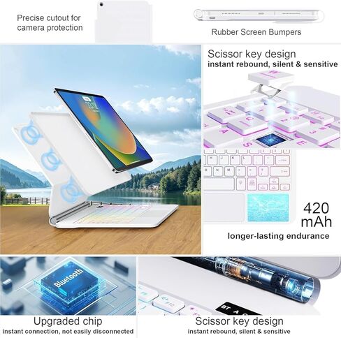 حافظة GGQFGTOJ لجهاز iPad الجيل التاسع مع لوحة مفاتيح، حافظة لوحة مفاتيح لجهاز iPad 9th/8th/7th Gen، حافظة لوحة مفاتيح مغناطيسية على الطراز السحري مع إضاءة خلفية 7 ألوان - لوحة تتبع متعددة اللمس لجهاز iPad 10.2 بوصة (أبيض) in Kuwait