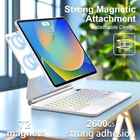 حافظة GGQFGTOJ لجهاز iPad الجيل التاسع مع لوحة مفاتيح، حافظة لوحة مفاتيح لجهاز iPad 9th/8th/7th Gen، حافظة لوحة مفاتيح مغناطيسية على الطراز السحري مع إضاءة خلفية 7 ألوان - لوحة تتبع متعددة اللمس لجهاز iPad 10.2 بوصة (أبيض) in Kuwait