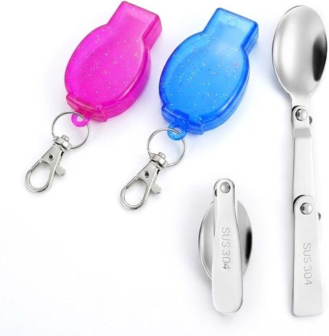2 Pack Foldable Fork and Spoon Set, Portable Folding Spoon and Fork Set with Two Plastic Storage Cases for Travel Camping Outdoors Picnic in Saudi Arabia