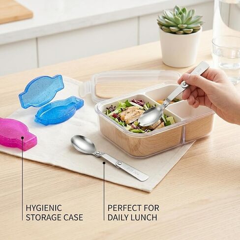 2 Pack Foldable Fork and Spoon Set, Portable Folding Spoon and Fork Set with Two Plastic Storage Cases for Travel Camping Outdoors Picnic in Saudi Arabia