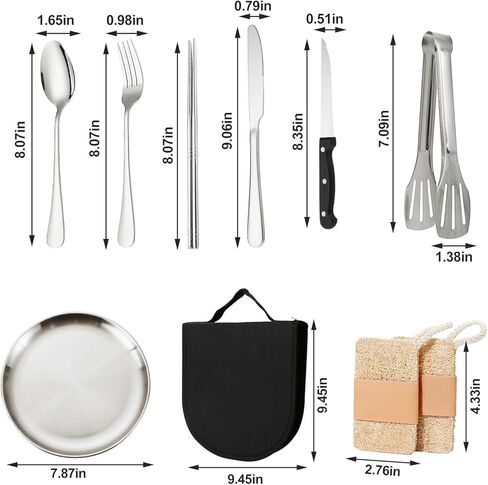 Camping Cutlery Set, 12-Piece Stainless Steel with Plates and Case, Portable Outdoor Dining Kit, Silver in Saudi Arabia