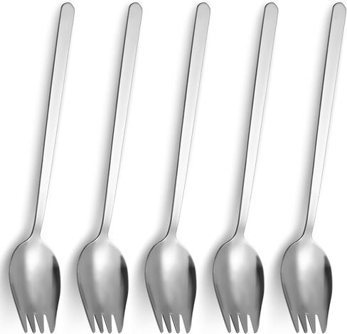 5 Pack Stainless Steel Metal Spork, 7.52 Inch Long Handle Salad Forks Dessert Spoons Ice Cream Spoons Reusable Flatware Set Forks for Household Camping Hiking, Dishwasher Safe in Saudi Arabia
