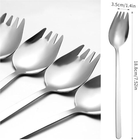 5 Pack Stainless Steel Metal Spork, 7.52 Inch Long Handle Salad Forks Dessert Spoons Ice Cream Spoons Reusable Flatware Set Forks for Household Camping Hiking, Dishwasher Safe in Saudi Arabia