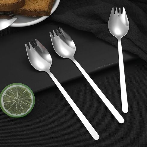 5 Pack Stainless Steel Metal Spork, 7.52 Inch Long Handle Salad Forks Dessert Spoons Ice Cream Spoons Reusable Flatware Set Forks for Household Camping Hiking, Dishwasher Safe in Saudi Arabia