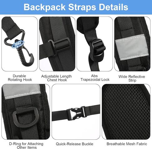 Backpack Straps, Adjustable Backpack Shoulder Strap, Replacement Padded Shoulder Strap with Metal Clips for Shoulder Bag Backpack Dry Bag(Black) in Kuwait