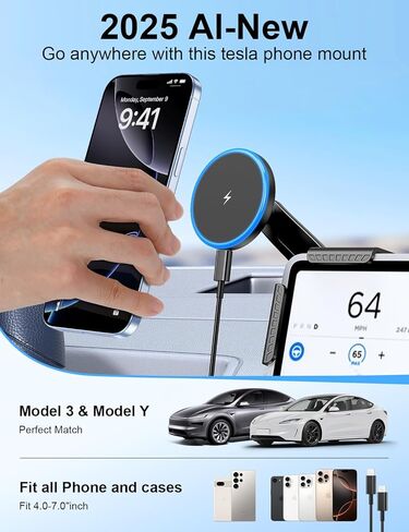 شاحن حامل سيارة Tesla، [تقييد الحرارة] [LED RGB بدون استخدام اليدين] شاحن حامل هاتف السيارة اللاسلكي، حامل هاتف مغناطيسي لسيارتك لشاشة Tesla Model Y/3/S/X لسلسلة 17/16/15/14/13/12 in Kuwait
