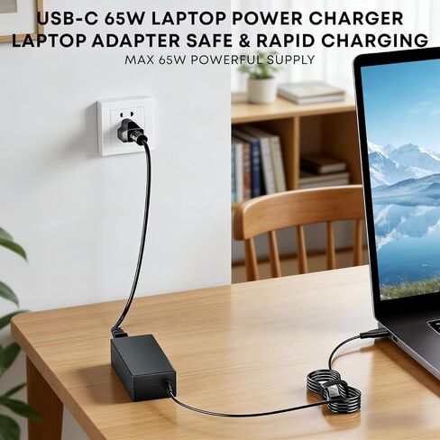 PD 65W USB C Laptop Charger for HP - Pavilion Envy Spectre, Universal Type C Power Adapter for Dell Lenovo Acer ASUS Suited to I nspiron ThinkPad VivoBook Aspire Latitude IdeaPad Chromebook Series in Saudi Arabia