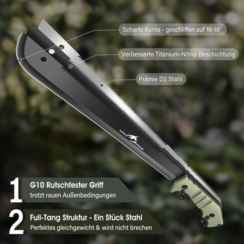 Purple Dragon Machete with Saw and Sheath for Garden, Large Outdoor Knife for Forest, Full Tang Knife D2 Steel, Christmas Gifts for Men in Saudi Arabia
