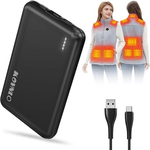 حزمة بطارية KOVNLO لسترة ساخنة، بنك طاقة USB 5 فولت 2 أمبير 10000 مللي أمبير في الساعة مع كابل شحن USB-C، شاحن محمول رفيع للغاية لسترة ساخنة، iPhone، Android in Kuwait