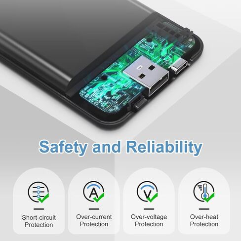 حزمة بطارية KOVNLO لسترة ساخنة، بنك طاقة USB 5 فولت 2 أمبير 10000 مللي أمبير في الساعة مع كابل شحن USB-C، شاحن محمول رفيع للغاية لسترة ساخنة، iPhone، Android in Kuwait