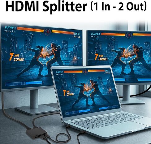 رجال الإنترنت! مقسم HDMI 1 في 2 مخرج، 4K HDMI Hub 2.0، ناسخ فيديو مع كابل طاقة USB بطول 2.5 قدم ومحول DB9 مغير الجنس 3 عبوات - مجموعة المحولات التسلسلية تتضمن DB9 أنثى إلى أنثى in Saudi Arabia
