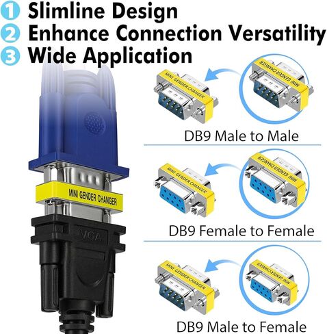 رجال الإنترنت! مقسم HDMI 1 في 2 مخرج، 4K HDMI Hub 2.0، ناسخ فيديو مع كابل طاقة USB بطول 2.5 قدم ومحول DB9 مغير الجنس 3 عبوات - مجموعة المحولات التسلسلية تتضمن DB9 أنثى إلى أنثى in Saudi Arabia