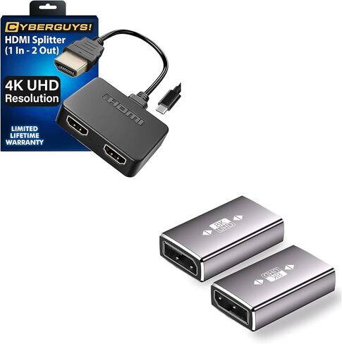 Cyberguys! HDMI Splitter 1 in 2 Out, 4K HDMI Hub 2.0 Video Duplicator with 2.5ft USB Power Cable and Adapter 2-Pack 1.4 DisplayPort Coupler, 8K@60Hz DP Female to Female Extension Adapter Co in Saudi Arabia