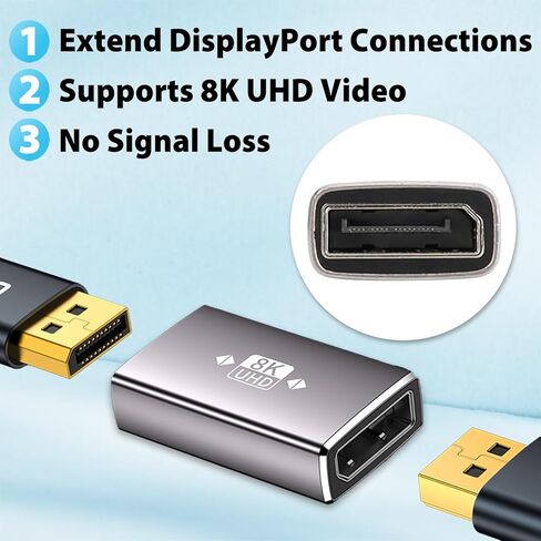 Cyberguys! HDMI Splitter 1 in 2 Out, 4K HDMI Hub 2.0 Video Duplicator with 2.5ft USB Power Cable and Adapter 2-Pack 1.4 DisplayPort Coupler, 8K@60Hz DP Female to Female Extension Adapter Co in Saudi Arabia