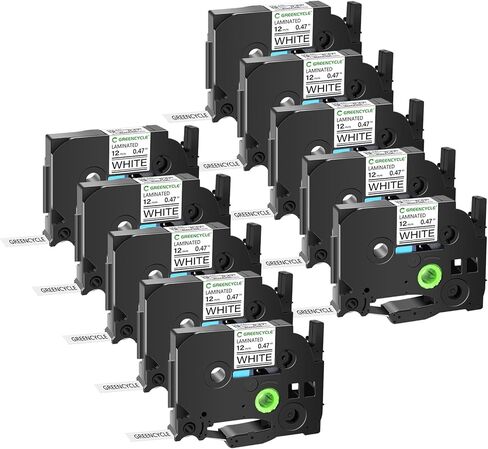 شريط أبيض مصفح 12 مم 0.47 من GREENCYCLE متوافق مع شريط صانع الملصقات Brother P-touch TZe-231 أسود على أبيض TZ-231 TZe231 شريط TZe TZ 1/2 بوصة لشريط Ptouch PT-D210 D220 H110 H100 D400 D600، 10 عبوات in Kuwait