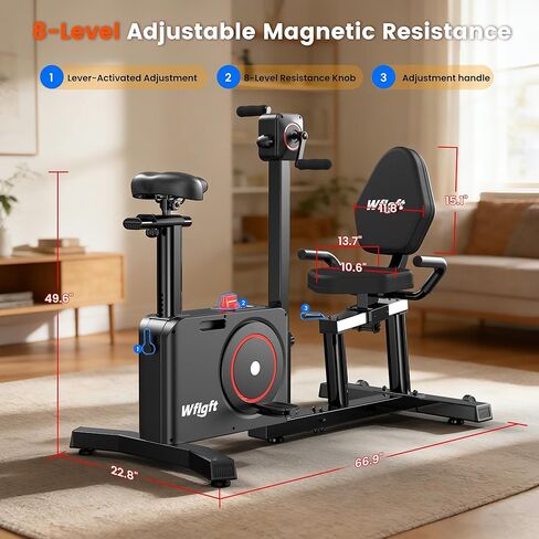 Recumbent Exercise Bike for Home, Recumbent Bikes for Seniors Gym, Quiet Recumbent Stationary Bikes for Seniors 400LBS Capacity, Adjustable Seat & Backrest, 8-Level Resistance & LCD Display in Kuwait