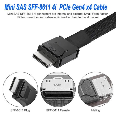 XMSJSIY Mini SAS SFF-8611 4i إلى SFF-8611 4i ذكر إلى ذكر PCIe Gen4 x4 64 جيجابت في الثانية كابل تمديد نقل بيانات SDD عالي السرعة للخوادم وأنظمة التخزين - 40 سم / 1.3 قدم in Saudi Arabia