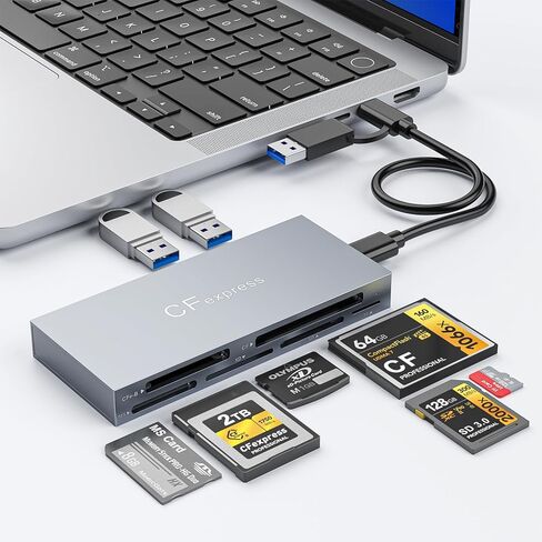 قارئ بطاقات CFexpress من النوع B 6 في 1 USB C 3.2 Gen 2 بسرعة 10 جيجابت في الثانية — قارئ بطاقات ذاكرة عالي السرعة للكاميرات الاحترافية — يدعم CFE-B وCF وSD وMicroSD وMS وXD in Saudi Arabia