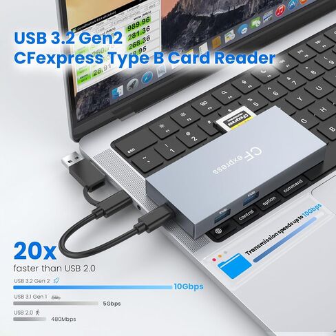 قارئ بطاقات CFexpress من النوع B 6 في 1 USB C 3.2 Gen 2 بسرعة 10 جيجابت في الثانية — قارئ بطاقات ذاكرة عالي السرعة للكاميرات الاحترافية — يدعم CFE-B وCF وSD وMicroSD وMS وXD in Saudi Arabia