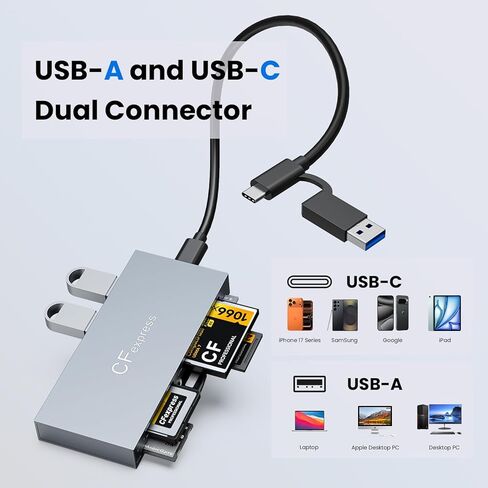 قارئ بطاقات CFexpress من النوع B 6 في 1 USB C 3.2 Gen 2 بسرعة 10 جيجابت في الثانية — قارئ بطاقات ذاكرة عالي السرعة للكاميرات الاحترافية — يدعم CFE-B وCF وSD وMicroSD وMS وXD in Saudi Arabia