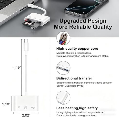 قارئ بطاقة SD USB C لهاتف iPhone 17e 17 16 15 Pro Max Air، محول بطاقة ذاكرة Micro SD TF SS لأجهزة Apple iPad/MacBook، محول نقل عارض الكاميرا الرقمية Lector de Tarjetas para Phone Adaptador in Saudi Arabia