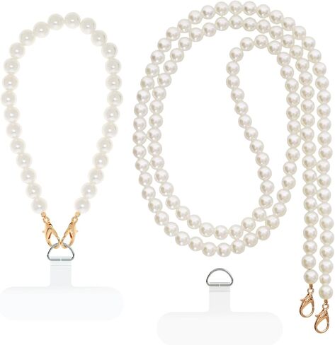 Heliltd 4pcs Pearl Crossbody Phone Chain Set for Cell Phone Lanyard and Wrist Strap Chains with Transparent Pads for Women Hands-Free Mobile Lanyard Faux Pearls for Most Phones, Bags,and Purses in Saudi Arabia