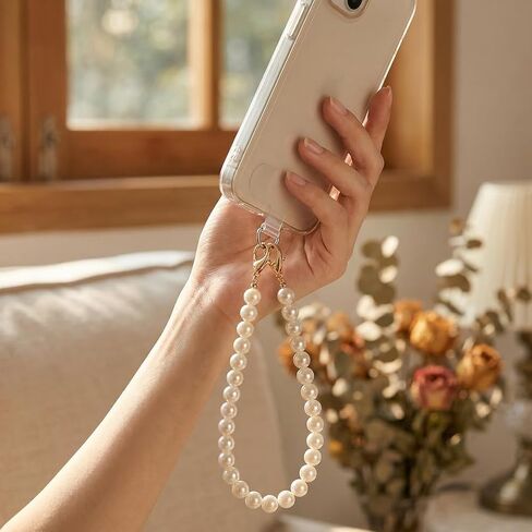 Heliltd 4pcs Pearl Crossbody Phone Chain Set for Cell Phone Lanyard and Wrist Strap Chains with Transparent Pads for Women Hands-Free Mobile Lanyard Faux Pearls for Most Phones, Bags,and Purses in Saudi Arabia