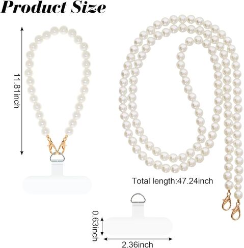 Heliltd 4pcs Pearl Crossbody Phone Chain Set for Cell Phone Lanyard and Wrist Strap Chains with Transparent Pads for Women Hands-Free Mobile Lanyard Faux Pearls for Most Phones, Bags,and Purses in Saudi Arabia