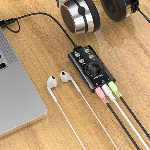 بطاقة صوت USB، محول صوت ستيريو خارجي مع التحكم في مستوى الصوت ومغير الصوت، لأجهزة الكمبيوتر المحمول وسماعات الرأس وميكروفون الألعاب in Saudi Arabia