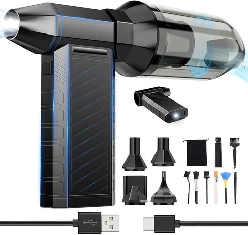 Preciva 2-in-1 Compressed Air Duster, 180,000 RPM High-Speed Turbo Electric Duster & Vacuum with 3-Second Deep Cleaning, Rechargeable Battery, 6 Attachments and LED Light for Keyboard, PC, Car, Home in Saudi Arabia